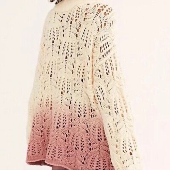 Free People chunky turtle neck ombre dip dye crochet sweater - M - Picture 3 of 8